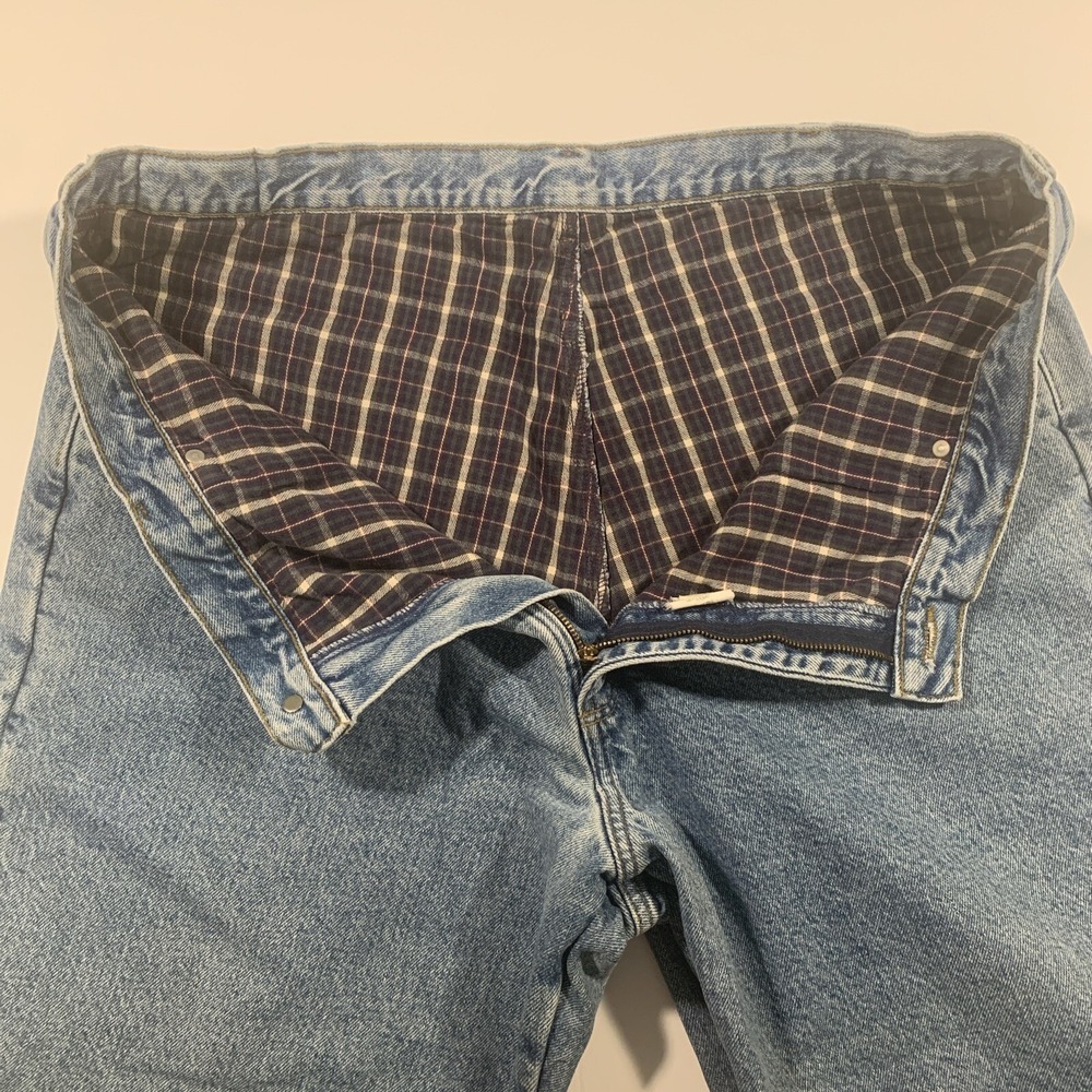 LL Bean Double L Classic Fit Flannel Lined‎ Jeans Mens 42x30 Blue Denim Plaid - Picture 3 of 9